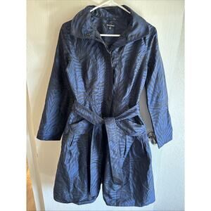 Samuel Dong - Blue And Black Brocade Print Coat - Size XS